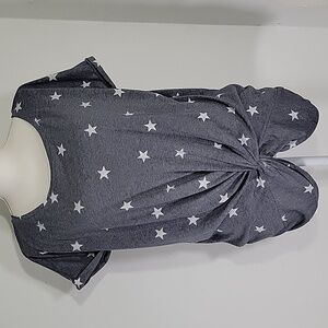 Lucky Brand Womens Gray Twist Knot Top with white star print Size XL